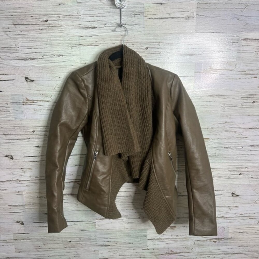 Guess Faux Leather Jacket with waterfall detail size xs brown